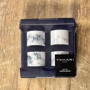 SET OF 4 TAHARI HOME NAPKIN RINGS CREAM BLACK 100% RESIN